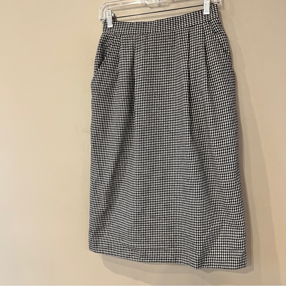 Vintage‎ Wool Blend Houndstooth Pencil Skirt High Waisted Sz 2 Black White Slit